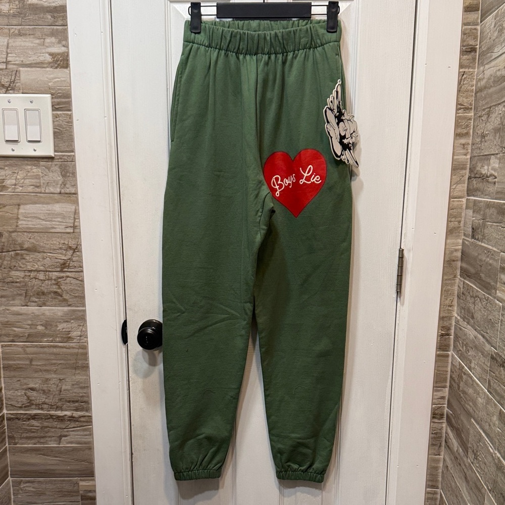 NWT Boys Lie Olive Joggers with Red Heart